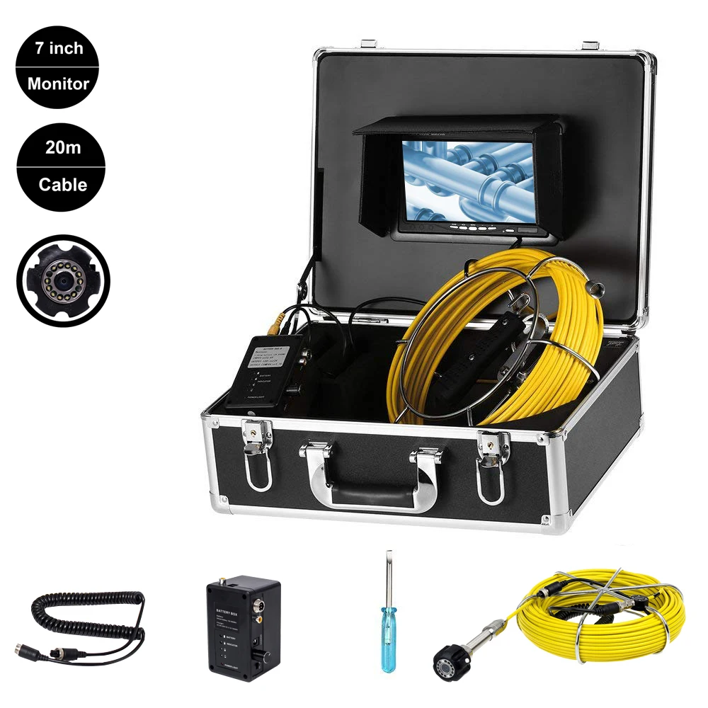 

TPWLCO Drain Industrial Endoscope System With DVR P68 7inch LCD Monitor 23mm 20m/30m/40m/50m Cable Sewer Pipe Inspection Camera