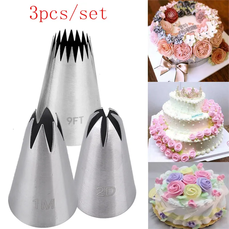 3PC Pastry Nozzles For Cakes Decorating Rose Petal Flower Icing Piping Tips Baking&Pastry Tools Confectionery Kitchen 1M 2D 9FT