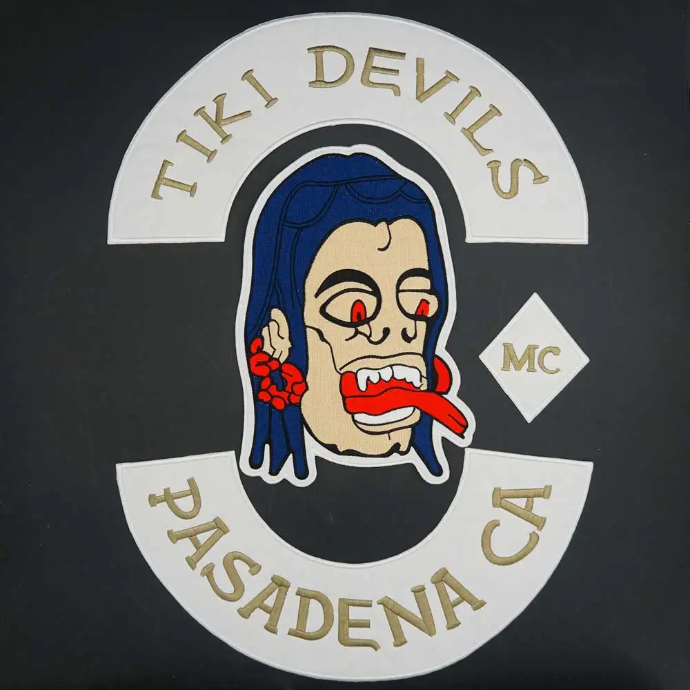 Tiki Devils Pasadena CA MC Large Embroidery Motorcycle Biker Patch Sticker Badge for Clothing Hat Bags Iron on Backing