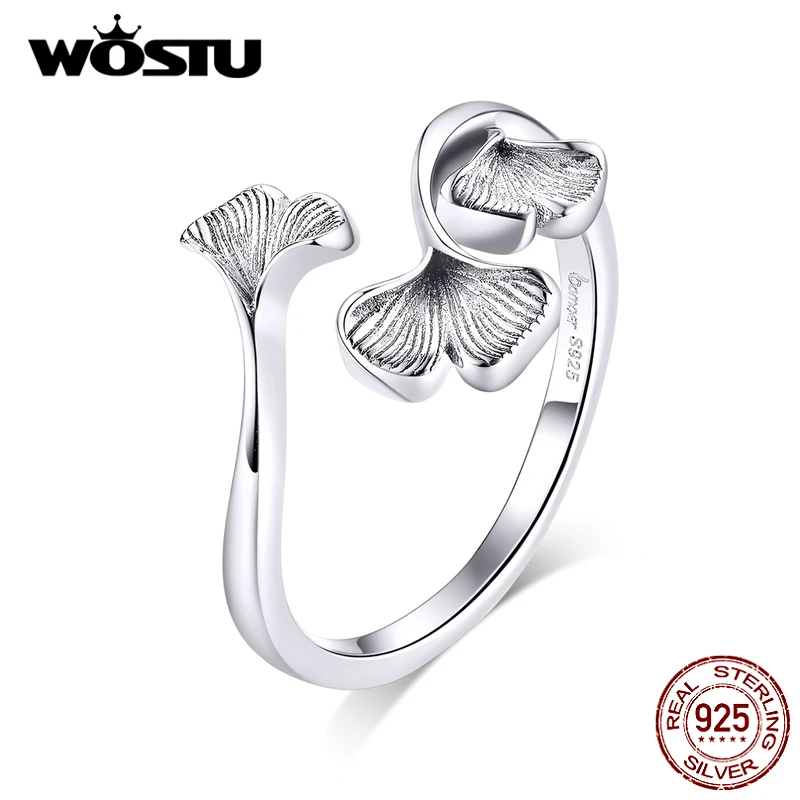 WOSTU Real 925 Sterling Silver Rose Gold Flower Rings Adjusetable Ring For Women Wedding Engagement Luxury Jewelry CTR097