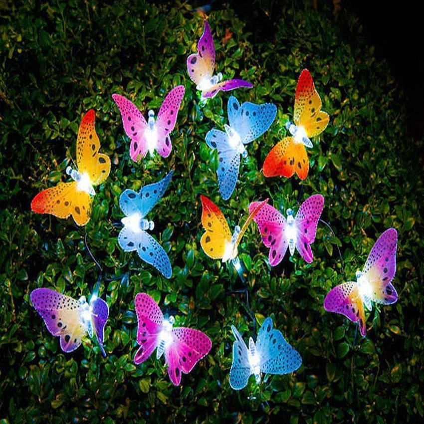 12/20 Led Outdoor Solar Butterfly Fiber Optic Fairy Lights Waterproof Garden Light Christmas String Light For Yard Patio Decor