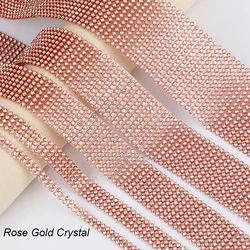 20 righe in oro rosa con strass nastro Trim Hotfix Base in oro rosa strass di cristallo nastro Trim diamante avvolgere ferro su abiti artigianato