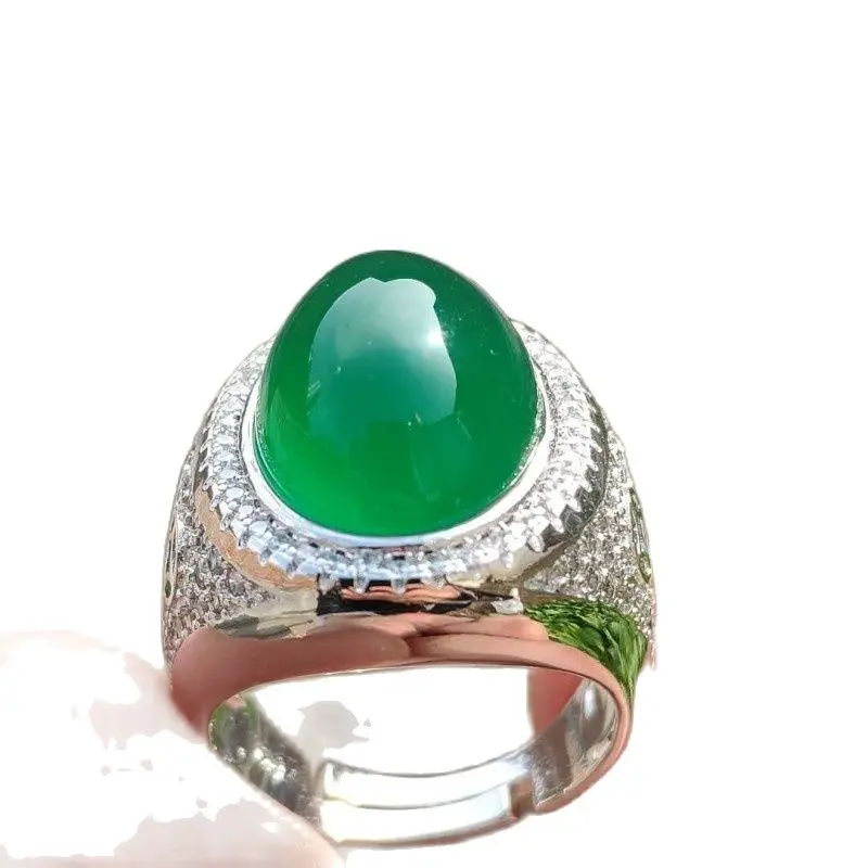 Tibetan Silver Inlaid with Greenstone Jade Ring, China