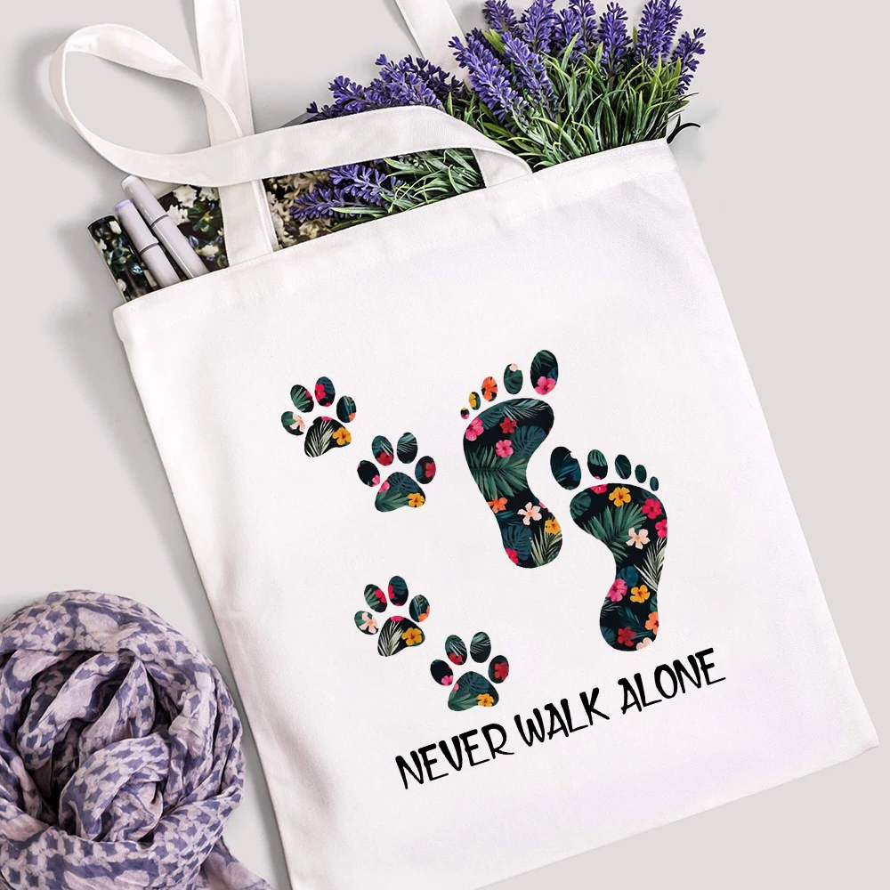 Peace Love Dogs Paw Shopping Bag Mom Life Women Canvas Tote Shopper Shoulder Bag Reusable Funny Storage High Capacity Handbag