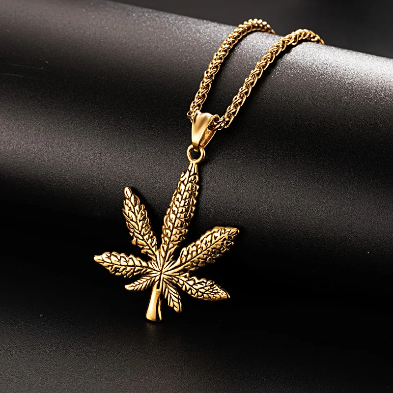 Maple Leaf Necklace Hemp Tree Leaf Pendant Necklaces Stainless Steel Gold/Silver Charm Chain Necklace Jewelry For Women Men