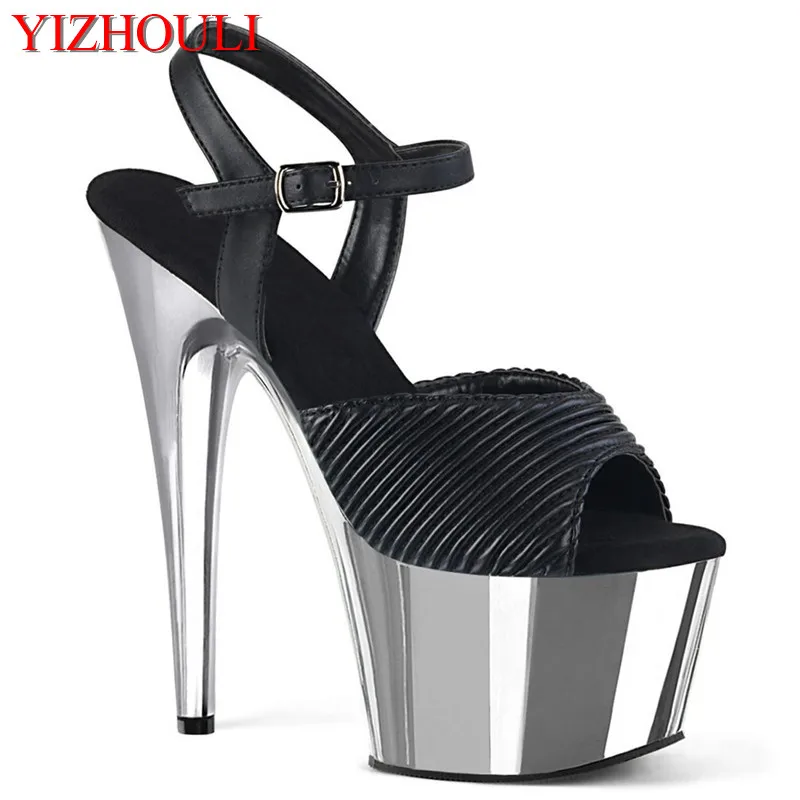 

7 inch heels, 17 cm electroplated stiletto heels for sexy nightclub, black vamp model pole dancing sandals