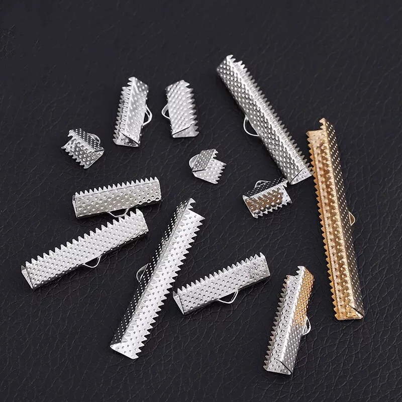 Stainless Steel Ribbon Clip, Cord Crimp End Cap Tip, Necklace Connector, Bracelet Connector, Findings with Teeth, 6 Size, 5 Colo