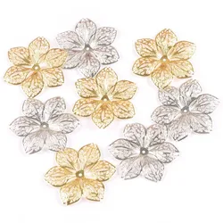 Connecteurs de fleurs creuses en or et argent, artisanat en métal, enveloppes filig123, bricolage, scrapbooking, bijoux, décoration de la maison, 43mm, yk0782, 10 pièces