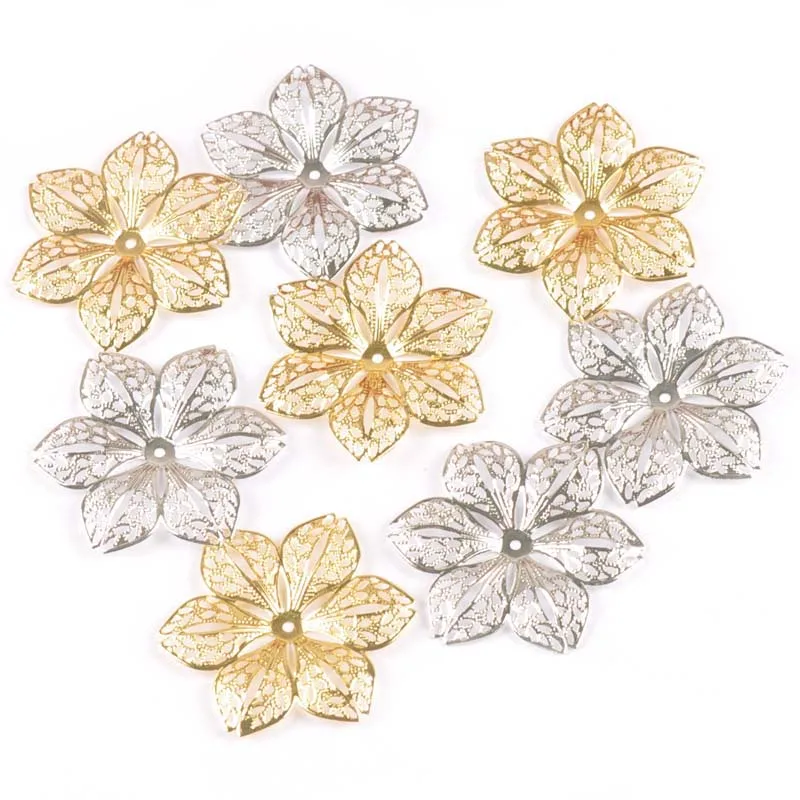 10 sztuk złoto srebro złącza pusty kwiat filigranowe okłady dla album do scrapbookingu DIY tworzenia biżuterii Home Decor rzemiosło metalowe 43mm yk0782