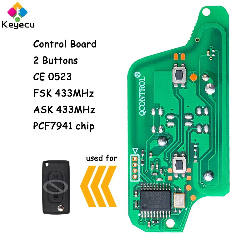 KEYECU Aftermarket CE 0523 Flip telecomando auto portachiavi Fob 2 pulsanti FSK / ASK 433MHz PCF7941 Chip per Peugeot per Citroen