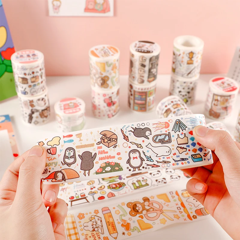 50MM*3M Kawaii Washi Tape Korean Stickers Salt Sweet Cute Cartoon Girlish Bullet Journaling Accessories Scrapbook Deco Stickers