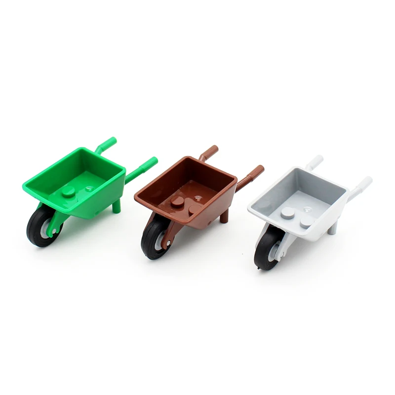 

Moc Utensil Wheelbarrow Frame with Pulley Wheel Tire 98288 c01 DIY Enlighten Building Blocks Brick Compatible City Street View