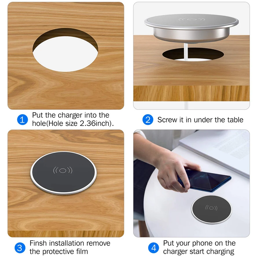 Universal 15W Qi Wireless Charger for Samsung S21 S20 IPhone 11 13 12 Pro X Max Furniture Office Table Desk Mounted Charging Pad