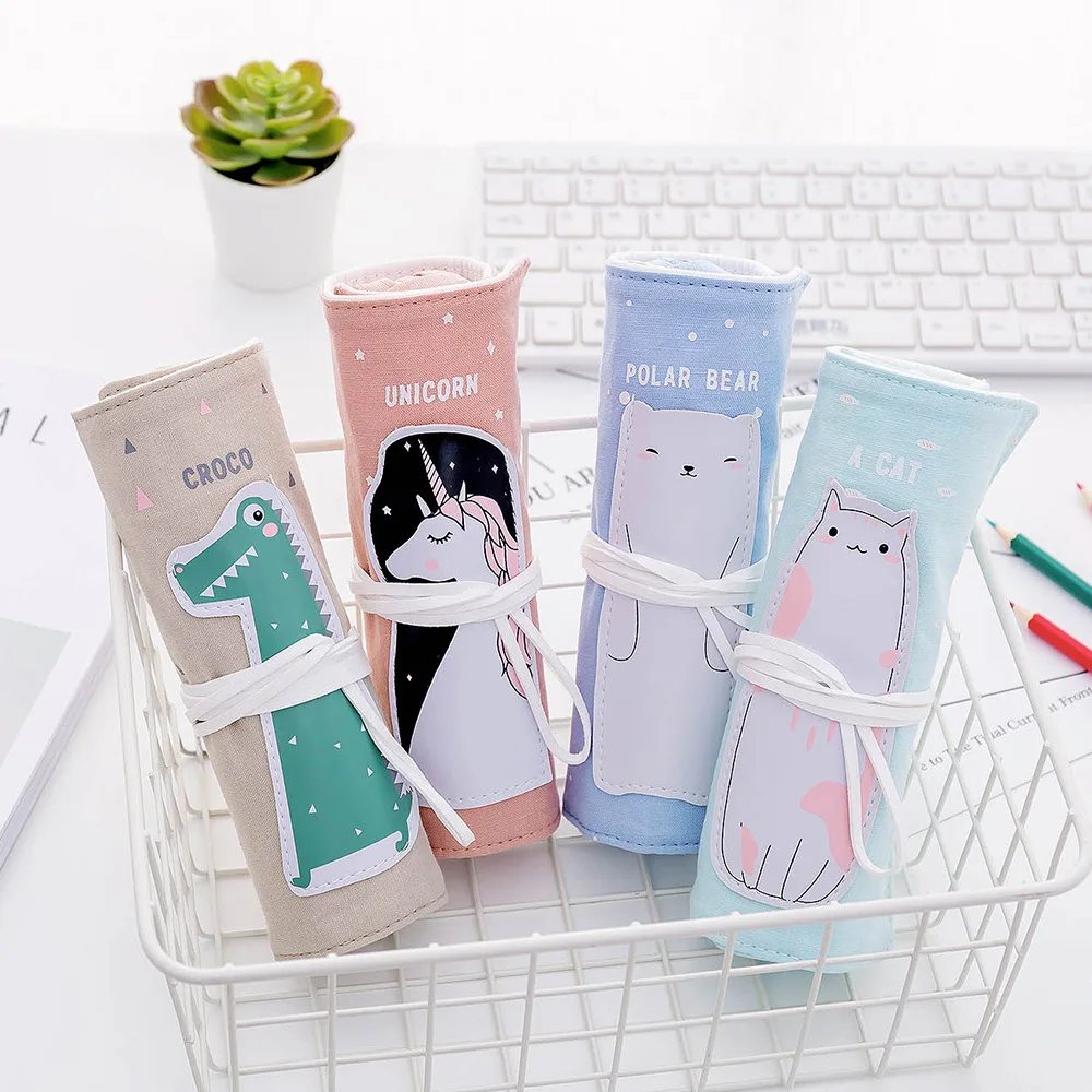 12 pcs/lot Kawaii Cherry Pencil Case Cute Pen Curtain Roll Up Pencil Bag Stationery Pouch Gift school supplies Zakka