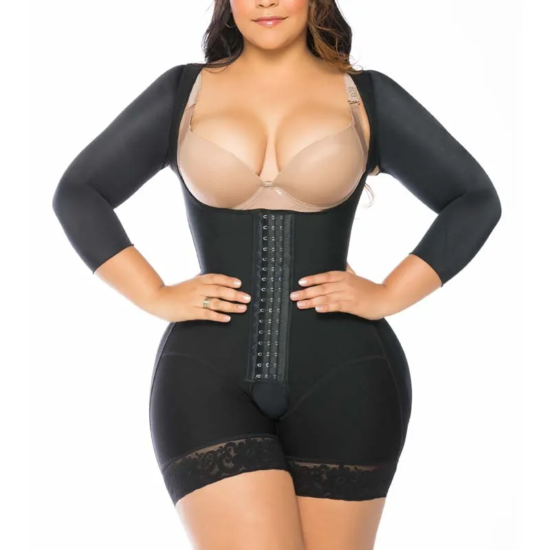 

Women's Corset Bodyshaper Hook And Eye Closure Breast Support Tummy Control Long Sleeve Triangle Bodysuit Post Liposuccion