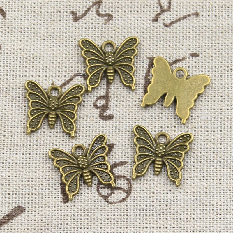 25pcs Charms Butterfly 15x14mm Antique Bronze Silver Color Plated Pendants Making DIY Handmade Tibetan Jewelry