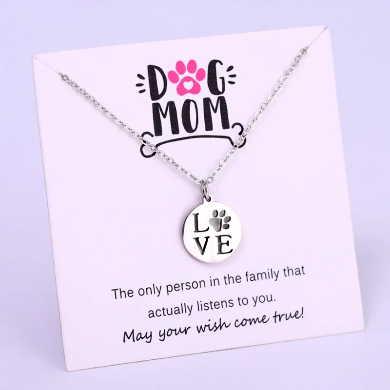 Dogs Cats Mom Paw Love Necklaces Animal Lover Women Men Unisex Fashion Jewelry Christmas Gift Drop Shipping