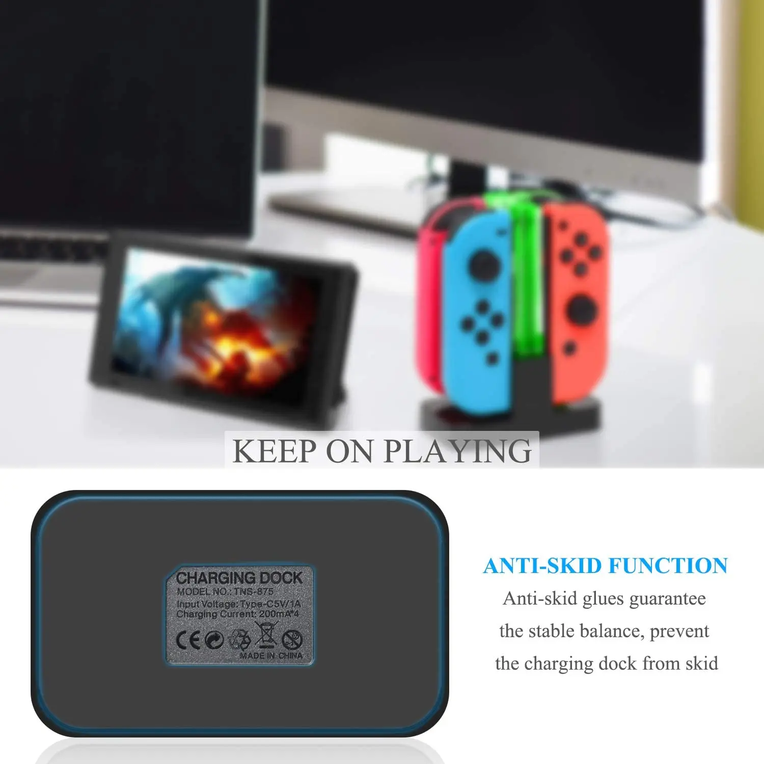 4 in 1 Portable NS Switch Joystick Charging Dock Station LED Joypad Controller Charger Stand With USB Cable for Nintendo Switch