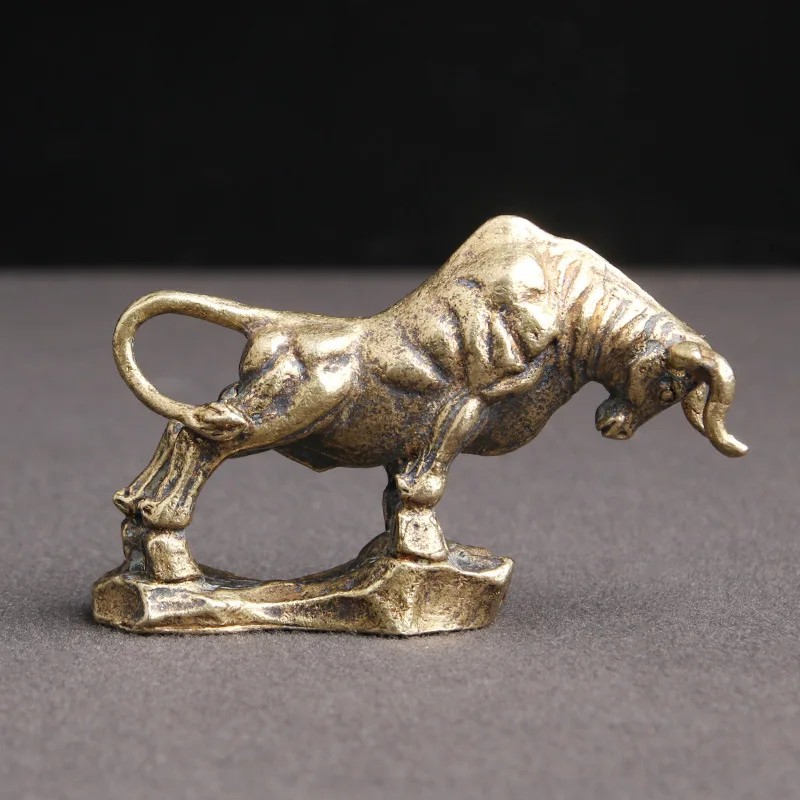 

Pure Brass 12 Zodiac Bull Figurine Home Desktop Decoration Bronze Antique Animal Bull Statue Copper Feng Shui Decoration Crafts