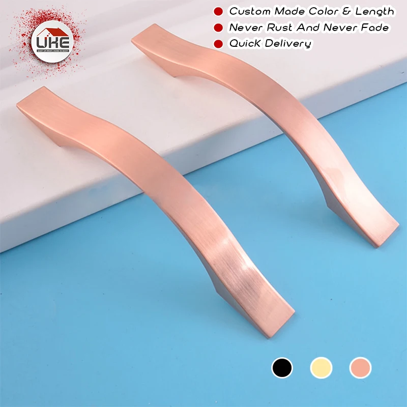 Free shipping  Furniture hardware aluminum  Rose Gold handles kitchen cabinet handles pull handle 96mm-160mm