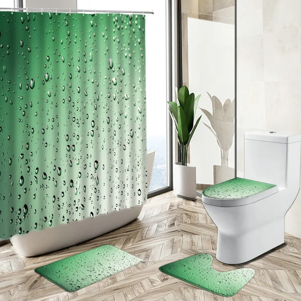 

Creative Water Drop Shower Curtain Color Gradient Art Green Purple Yellow Red Design Non-Slip Carpet Toilet Cover Floor Mat Set