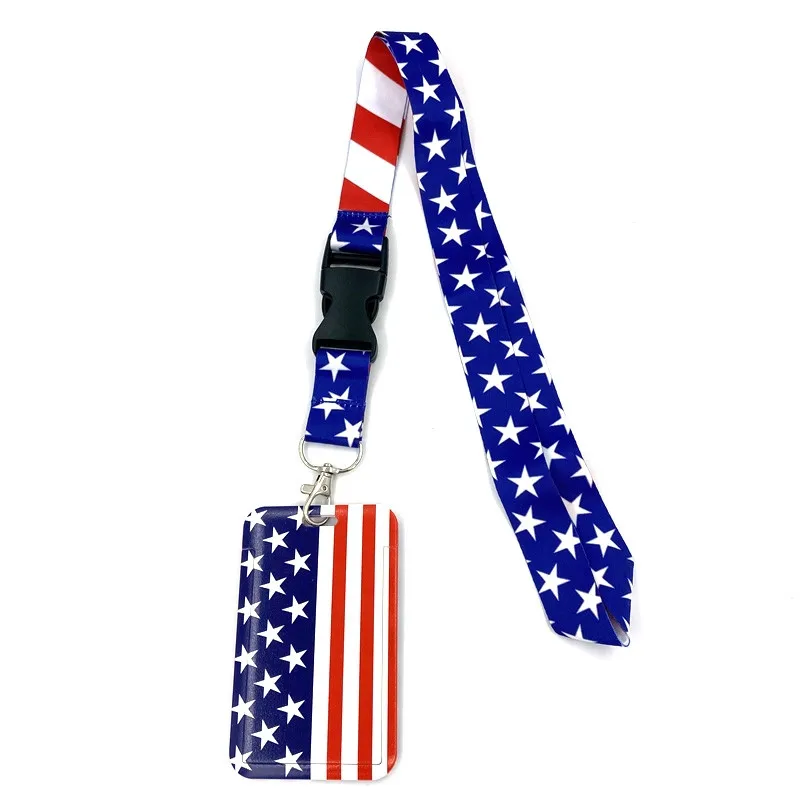 American Flag Printed Lanyard For Keys Camera Whistle Cool ID Badge Holder Neck Straps Hang Rope Mobile Phone Accessories Gifts