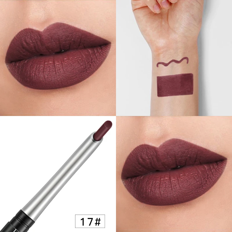 Lipliner กันน้ํา Rich Color Moisturizing 2-in-1 Matte Lips แต่งหน้า Lip Liner ดินสอ High Color Rendering ลิปสติก