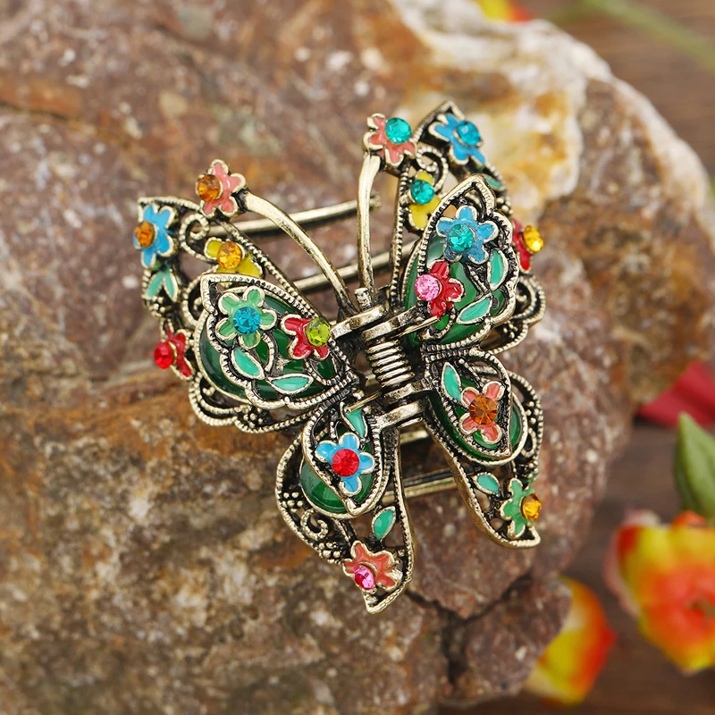 Morkoplea Vintage Butterfly Hair Claw Resin Stone Insect Hair Clip Accessories Women Banquet Hair Jewelry Gift