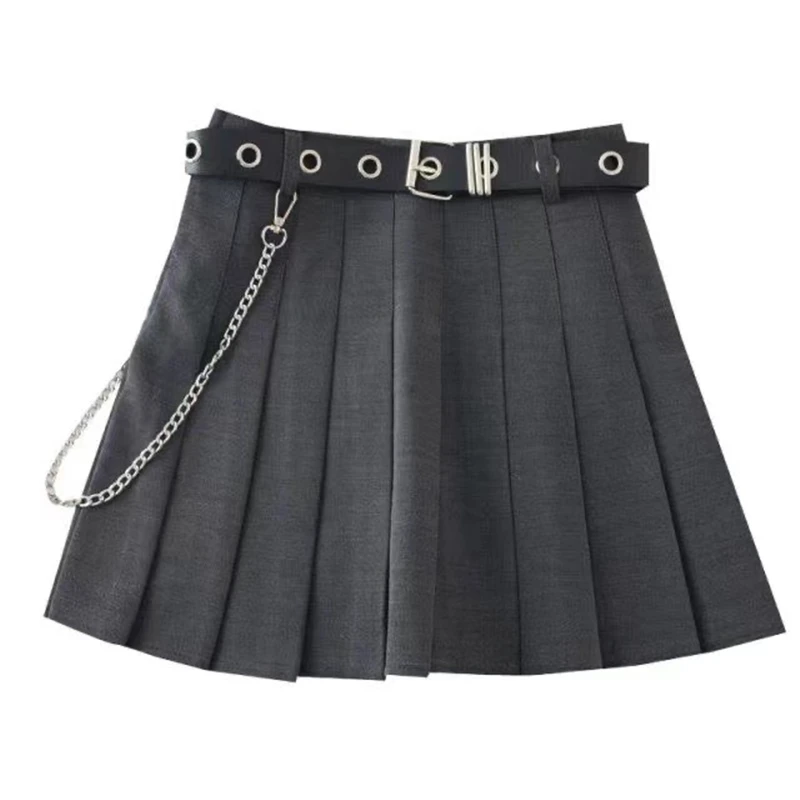 Hot Punk Style Japanese Korean Black Pleated Short Skirt Girls Summer Solid Color High Waist Plaid Skirt 2021 Spring New Skirt