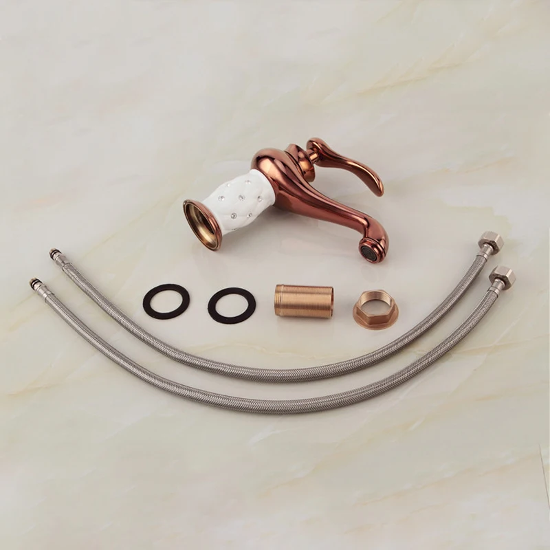 Brass Rose Gold With Diamond Luxury Bathroom Basin Mixer Taps Single Holder Deck Mount Faucets RS329