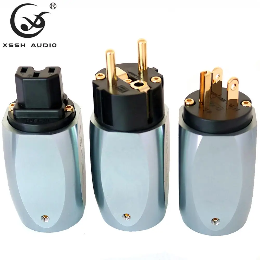 XSSH YIVO HIFI OEM Pure Copper 24k Gold Plated DIY AC 15A 16A Male Female US EU Schuko IEC Power Electrical Plug Connector Jack