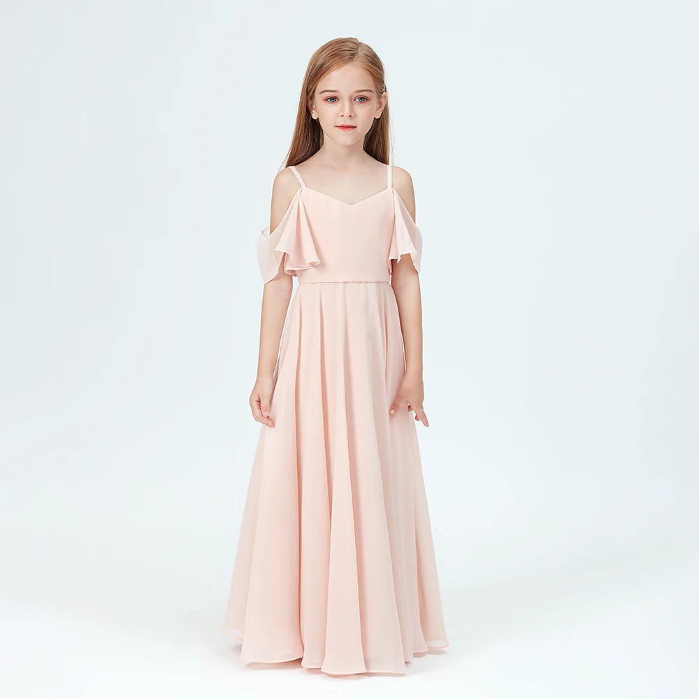 Boho Floor-Length Chiffon For Kids Birthday Evening Party Wedding Ceremony Pageant Ball Event Banquet  Junior Bridesmaid Dress