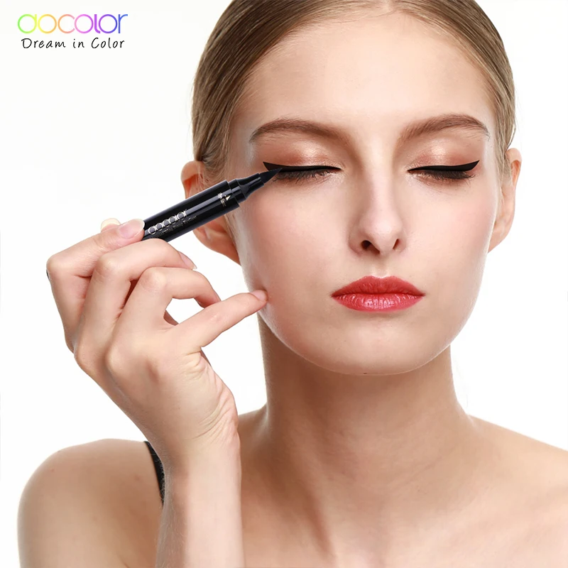 Docolor Black Liquid Eyeliner Stamp Marker Pencil Waterproof Stamp Double-ended Eye Liner Pen Cosmetic Eyeliner