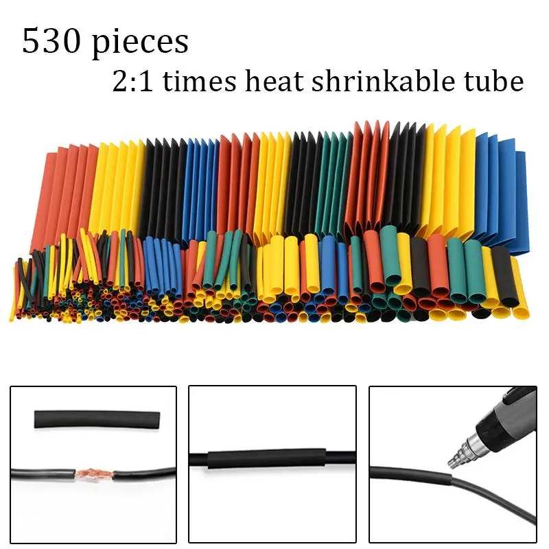 530PCS 2:1 Times Heat Shrink Tube Kit Shrinking Assorted Polyolefin Insulation Sleeving Heat Shrink Tubing Wire Cable Kit