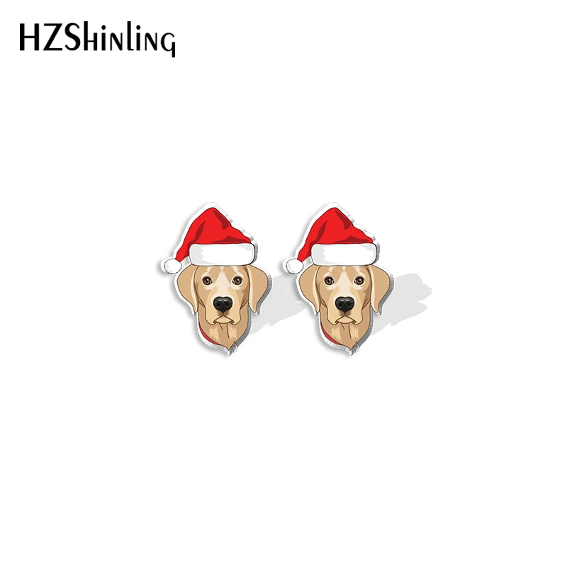 2021 New Christmas Dog Head orecchini a bottone Golden Retriever Pug orecchini in resina acrilica gioielli fatti a mano epossidici regali ragazza