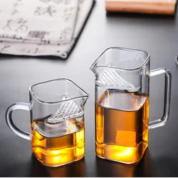 Creative Square Transparent Glass Tea Cup with Filter, Teaware, Small Tea Maker, Milk Frothing Pitcher, Teaware, Drinkware