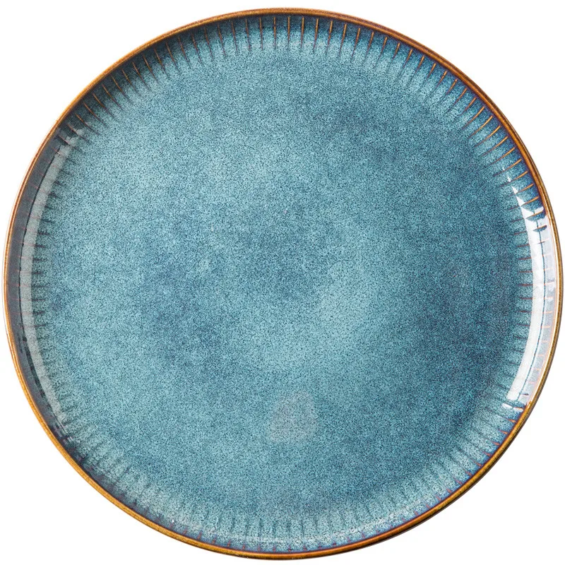 KINGLANG Klin Glazed Sky Blue Tableware Set Nordic Ceramic Salad Round Dish Main Course Plate and Bowl Porcelain Dinnerware Set