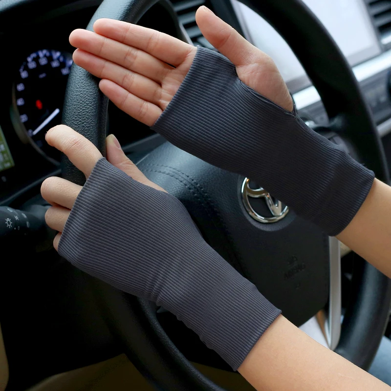 Unisex cool sunscreen gloves summer half-finger gloves ice silk high elastic sports driving and riding