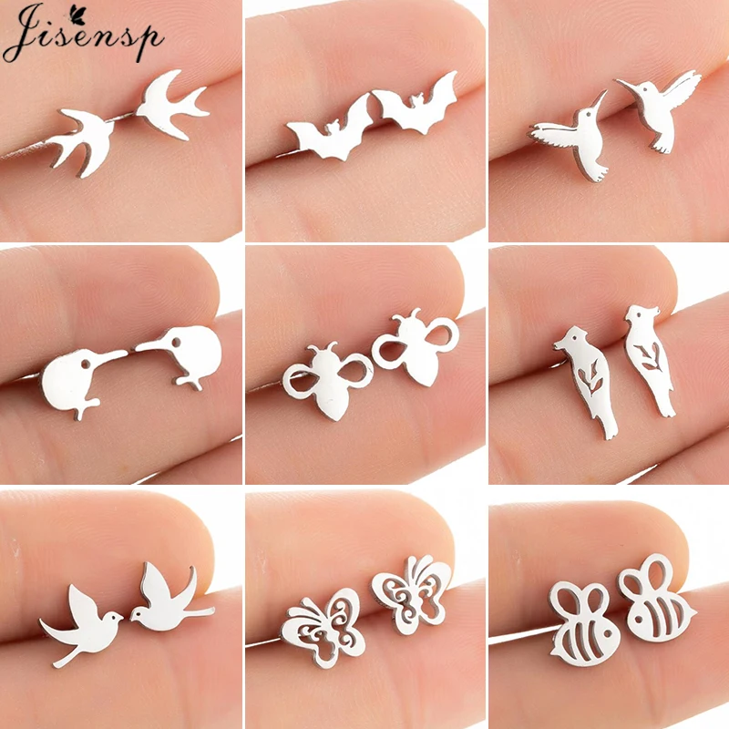 Lovely Animal Birds Stud Earrings Women Trendy Jewelry Mini Cute Bee Dragonfly Swallow Bat Earings Piercing Pendiente Party Gift