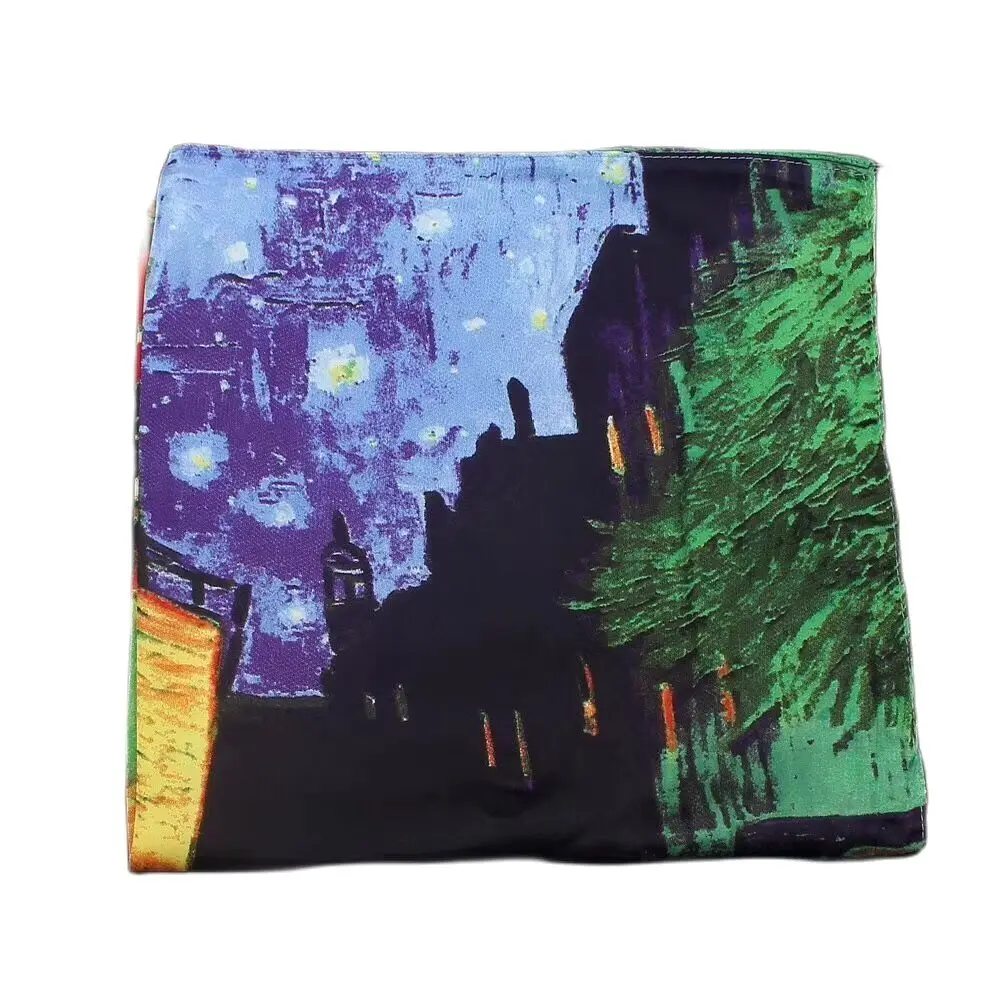 Van gogh Oil Painting Luxury Silk Scarf Bandanna Women Fashion Square Scarves Head Scarf Neck Scarf Decoration Neckerchief T1