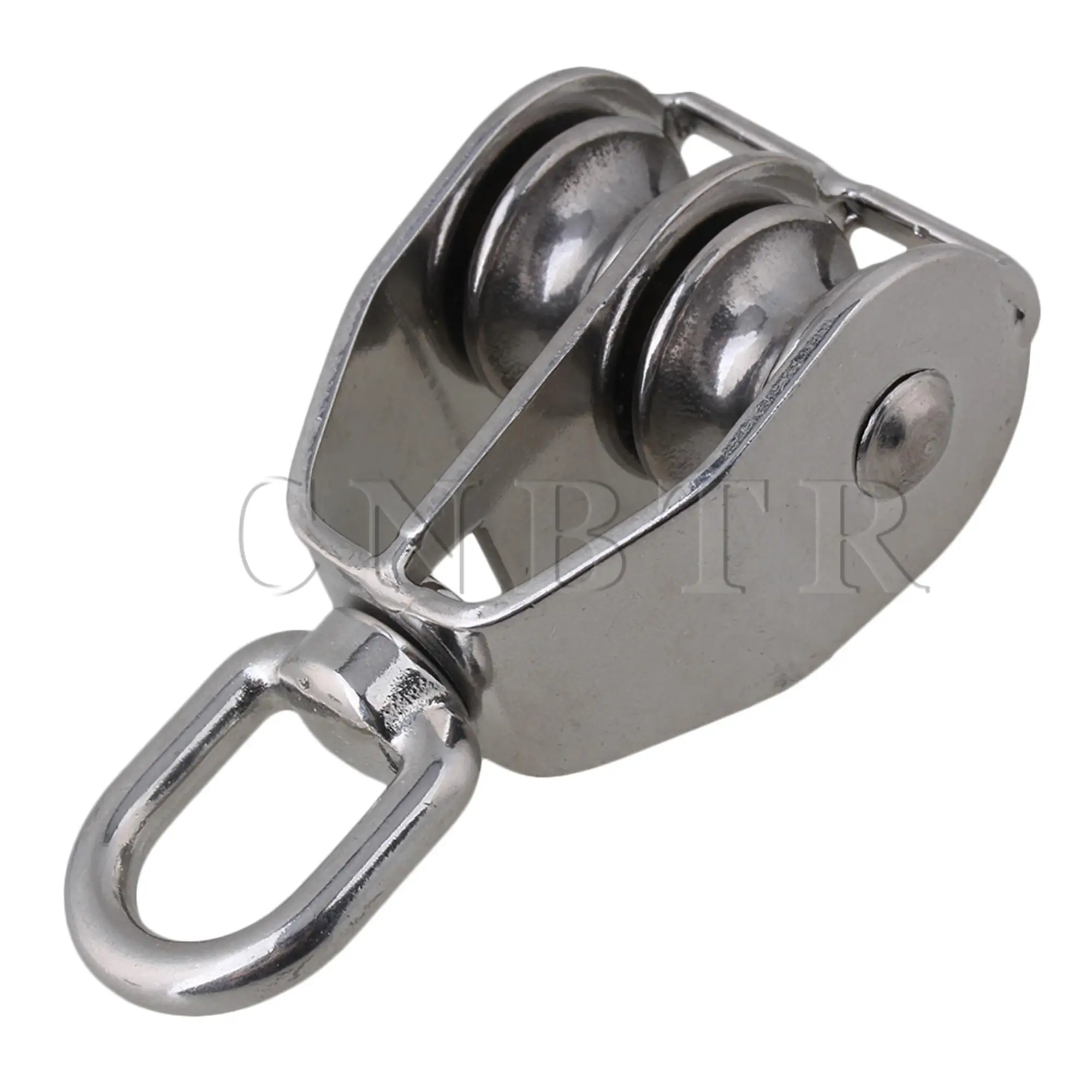 CNBTR M25 25mm Swivel Stainless Steel 304 Double Pulley Block Chain Traction Wheel