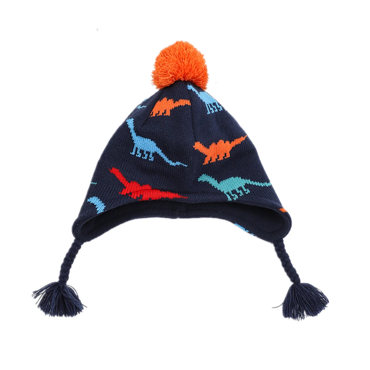 Connectyle Baby Infant Boys Winter Cartoon Dinosaur Kids Skull Cap Fleece Lined Knit Beanie Hat Earflap Warm Hats With Pom-Pom