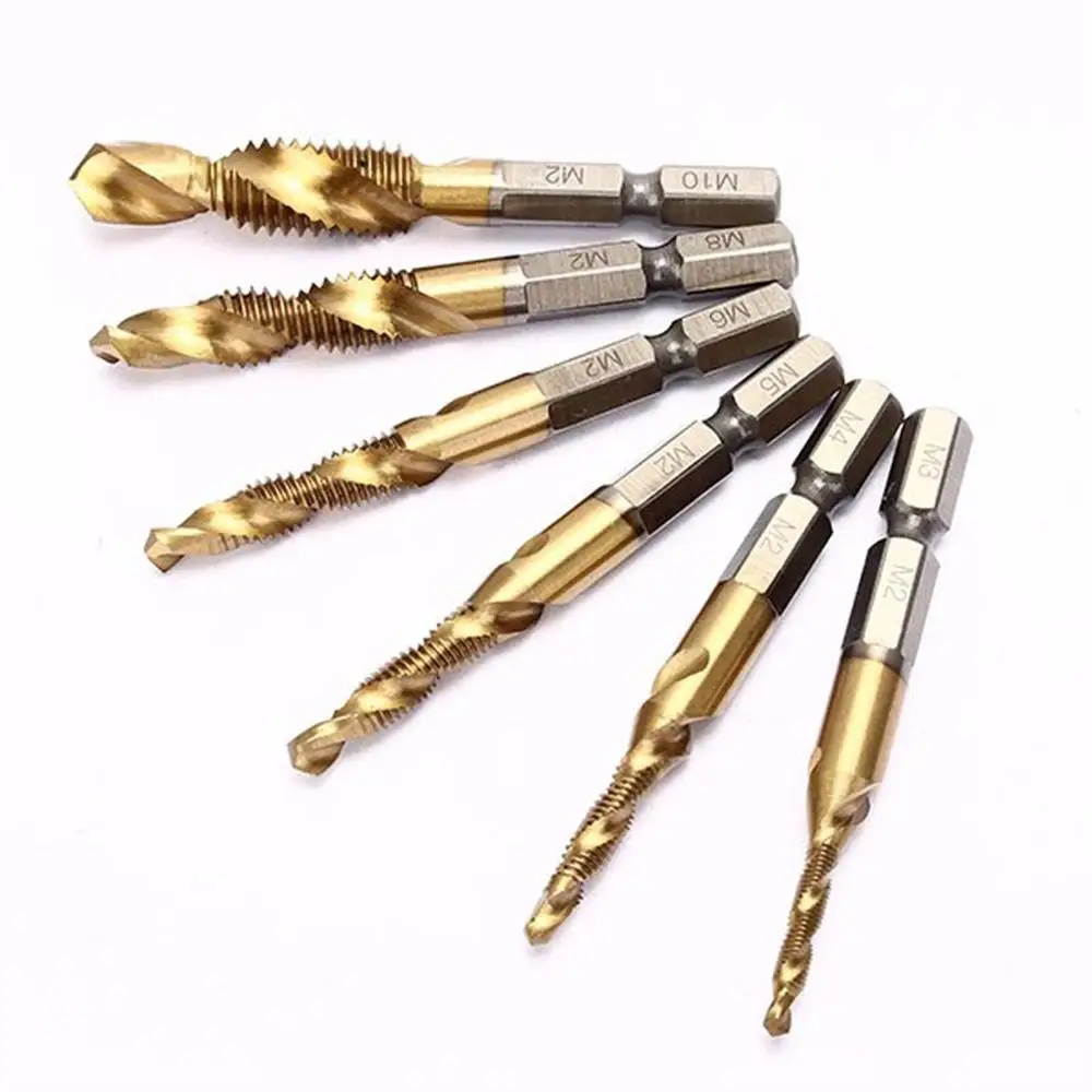 6PCS M3-M10 hexagonal shank drilling tapping chamfering machine high speed steel spiral compound tap chamfering tapping bit