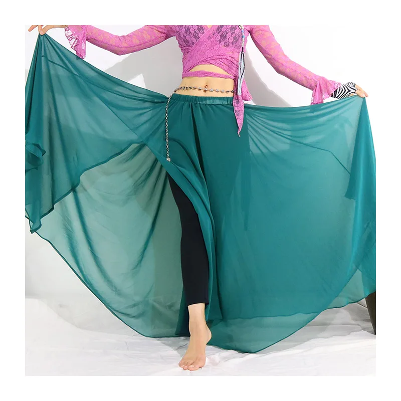 2019 Dancewear Bauch Tanzen Kleidung Lange Schlitz Röcke Volle Kreis Berufs Chiffon 300 Grad EXX01