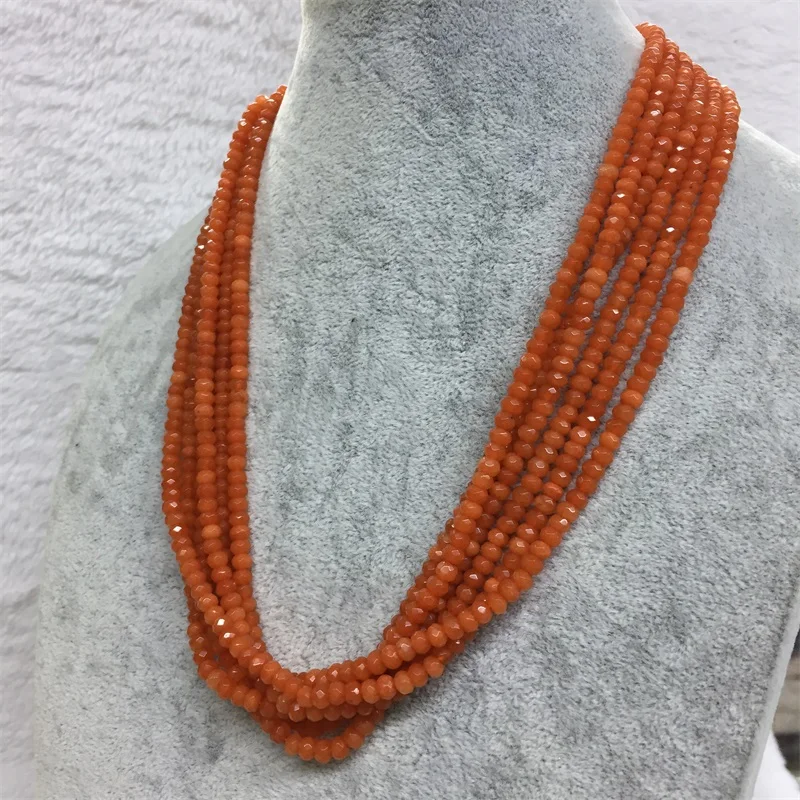 Pretty Orange Chain Necklace for Women Natural Faceted Rubys Jade Stone Beads Choker Collares 3*4mm Abacus Gift Jewelry