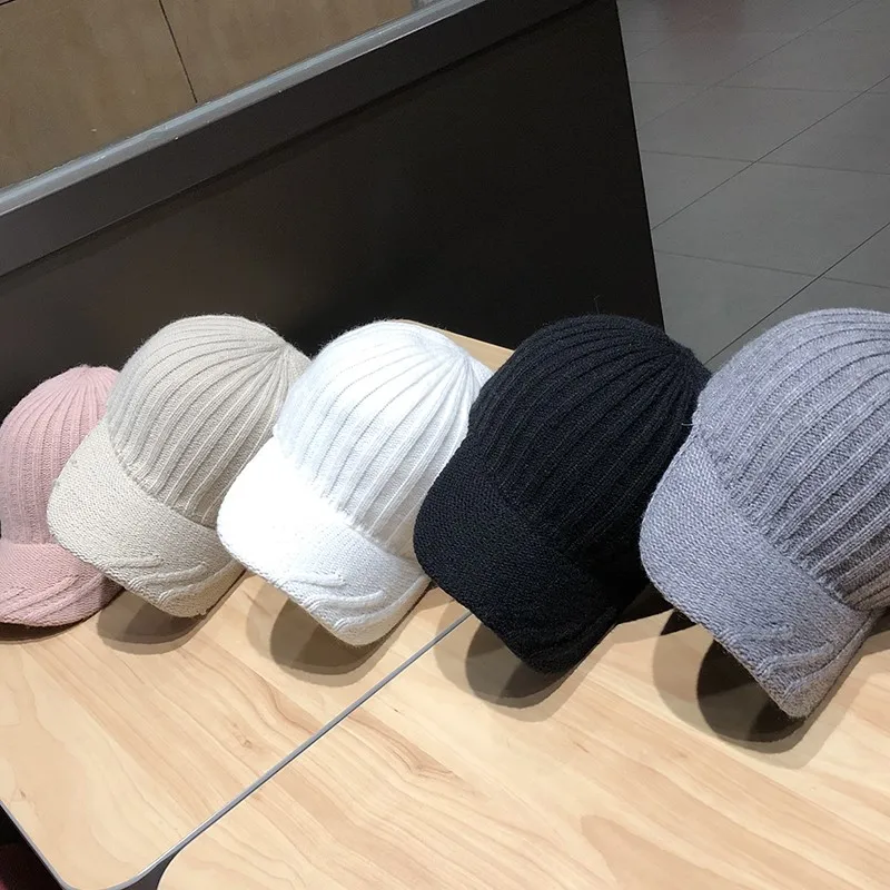 Autumn and Winter Korean Knit Hat 2021 New Ladies Pure Color Wool Warm Caps Japanese All-match Casual Fashion Baseball Cap