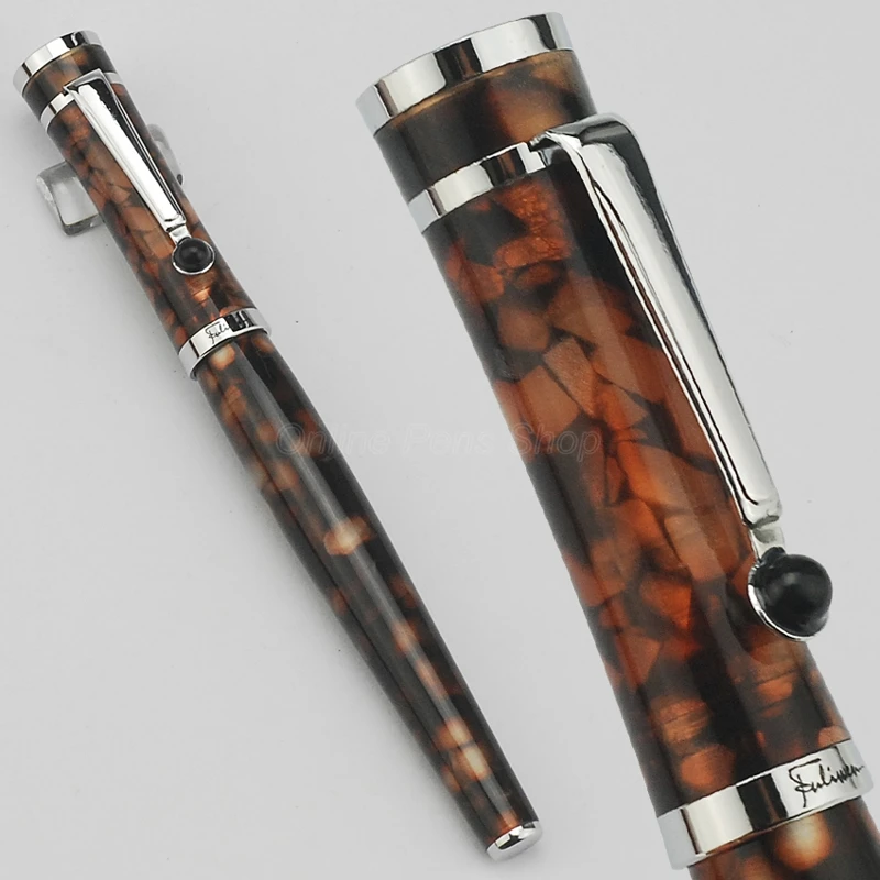 Fuliwen Celluloid Fountain Pen Maple Leaf Coffee , Fine Nib Business Gift Pen Fit Office & Home & School Writing