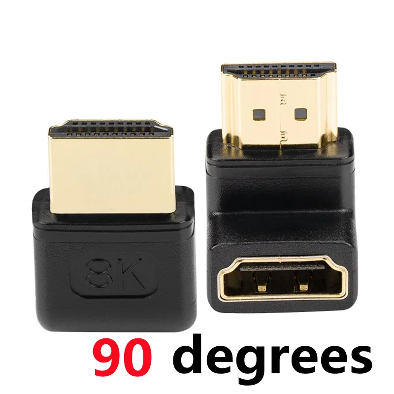 2 pacote 8k hdmi adaptador de extensão, 90 e 270 graus ângulo direito hdmi 2.1 macho para fêmea adaptador extensor