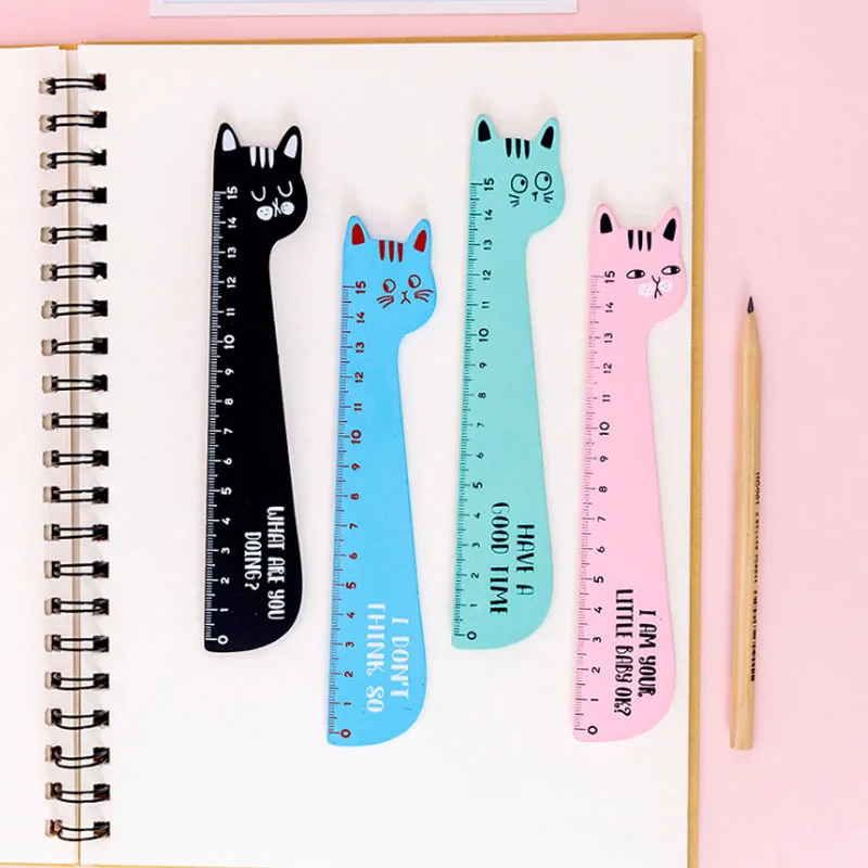 1pcs/lot Cartoon Animal Cat Shape Wooden Ruler Wooden Straight  Measuring Straight Ruler Tool Gift Stationery