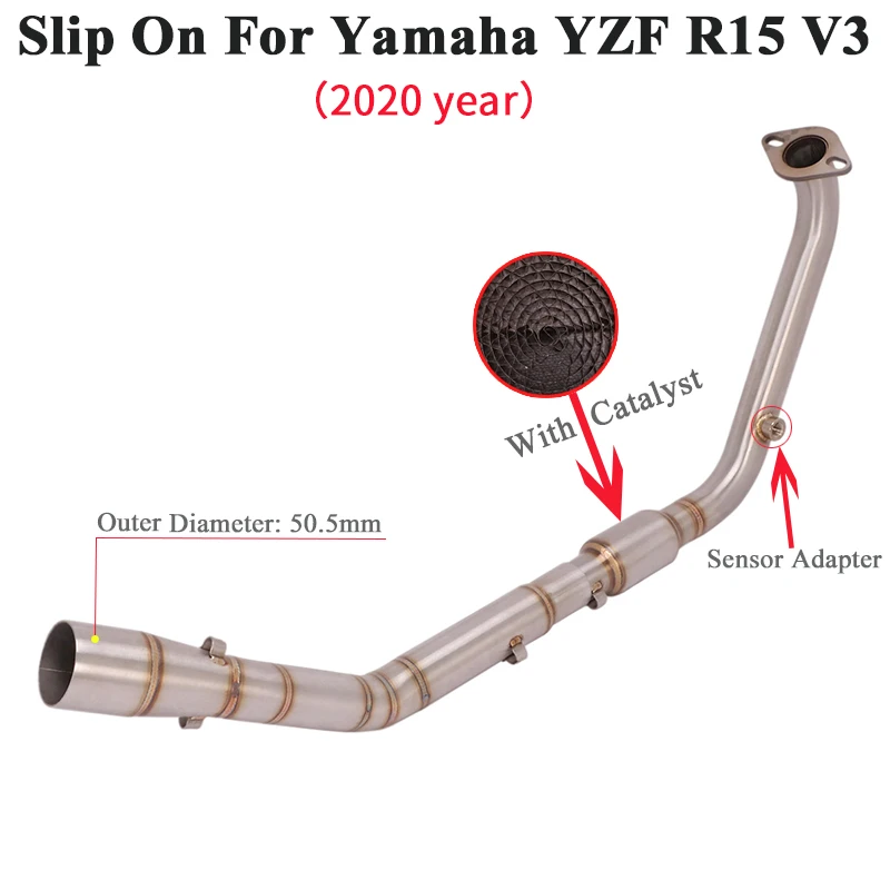 

Slip On For Yamaha YZF R15 V3 2020 Motorcycle Exhaust Escape Modify Connection Sensor Front Middle Link Pipe 51mm With Catalyst